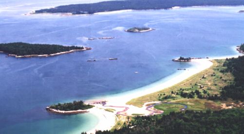 Aerial view of Carter's Beach, looking towards Port Mouton Island