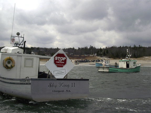 View of lobster boats and the beach